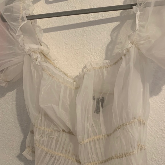 Shear White Princess Bustier Puff Sleeve Crop Top - Picture 4 of 6